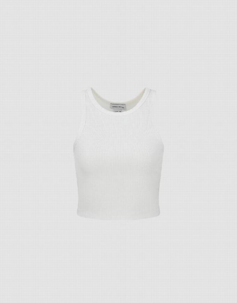 White Urban Revivo Crew Neck Cropped Knitted Women's Tank Top | 86197CHPY