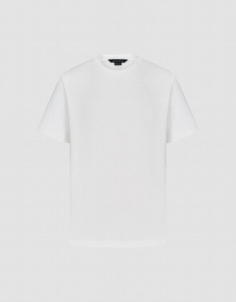 White Urban Revivo Crew Neck Knited Men's T-Shirts | 10376CBLI