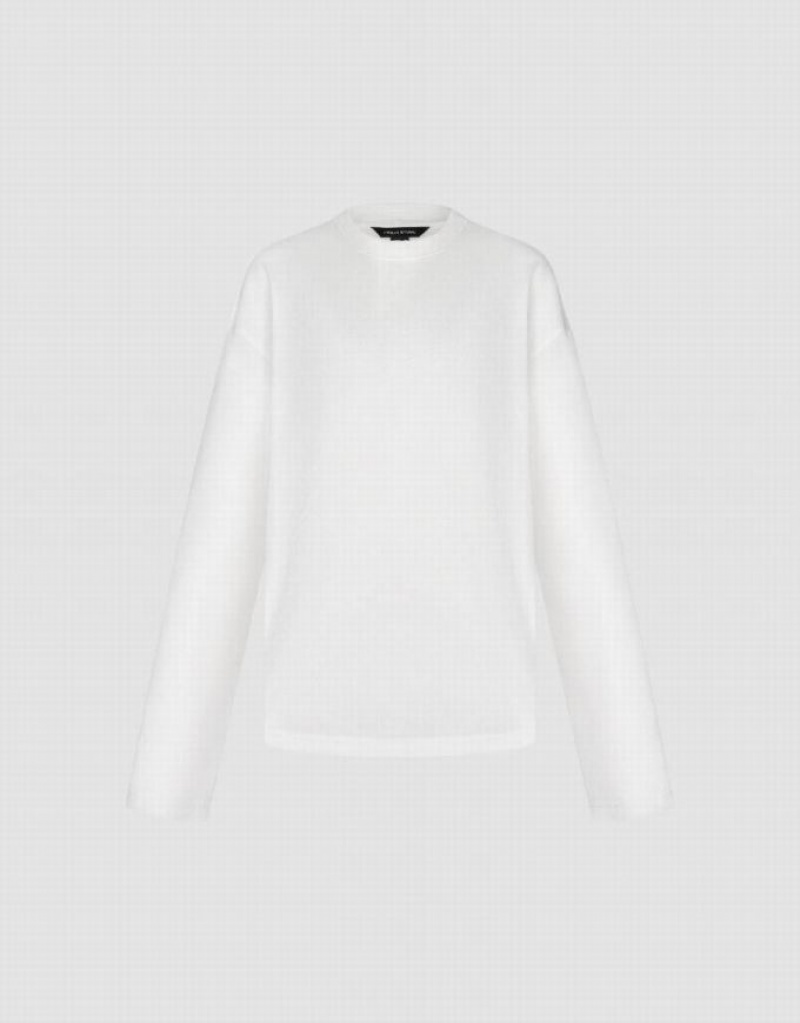 White Urban Revivo Crew Neck Knitted Women's T-Shirts | 01569JMKF