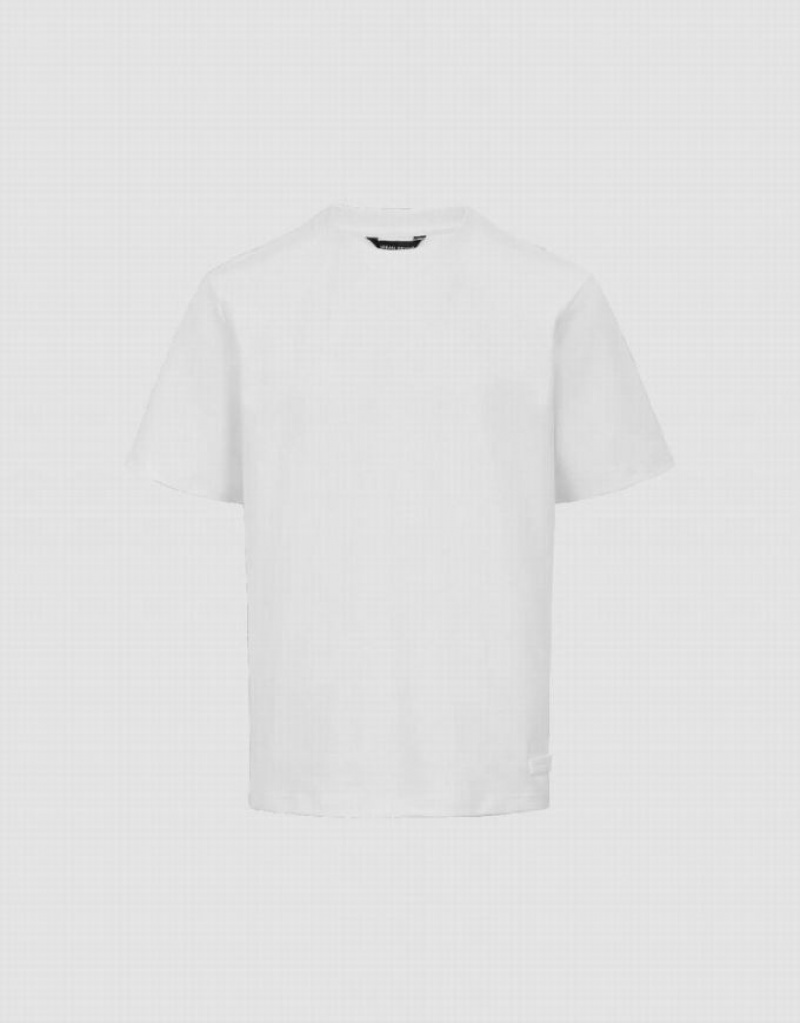 White Urban Revivo Crew Neck Straight Men's T-Shirts | 81045DYMU