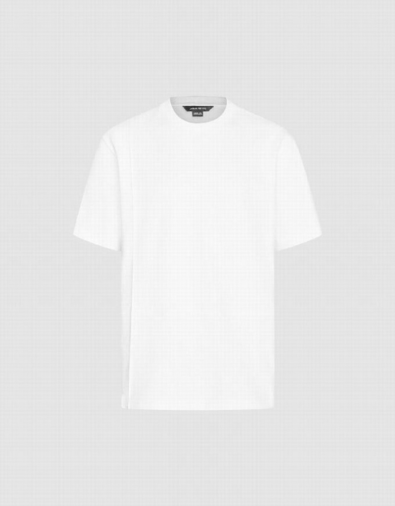 White Urban Revivo Crew Neck Straight Men's T-Shirts | 27468WPMK