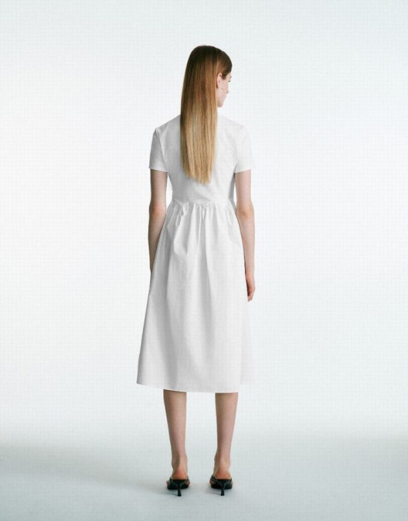 White Urban Revivo Crew Neck Straight Women's Dress | 40738XSCU