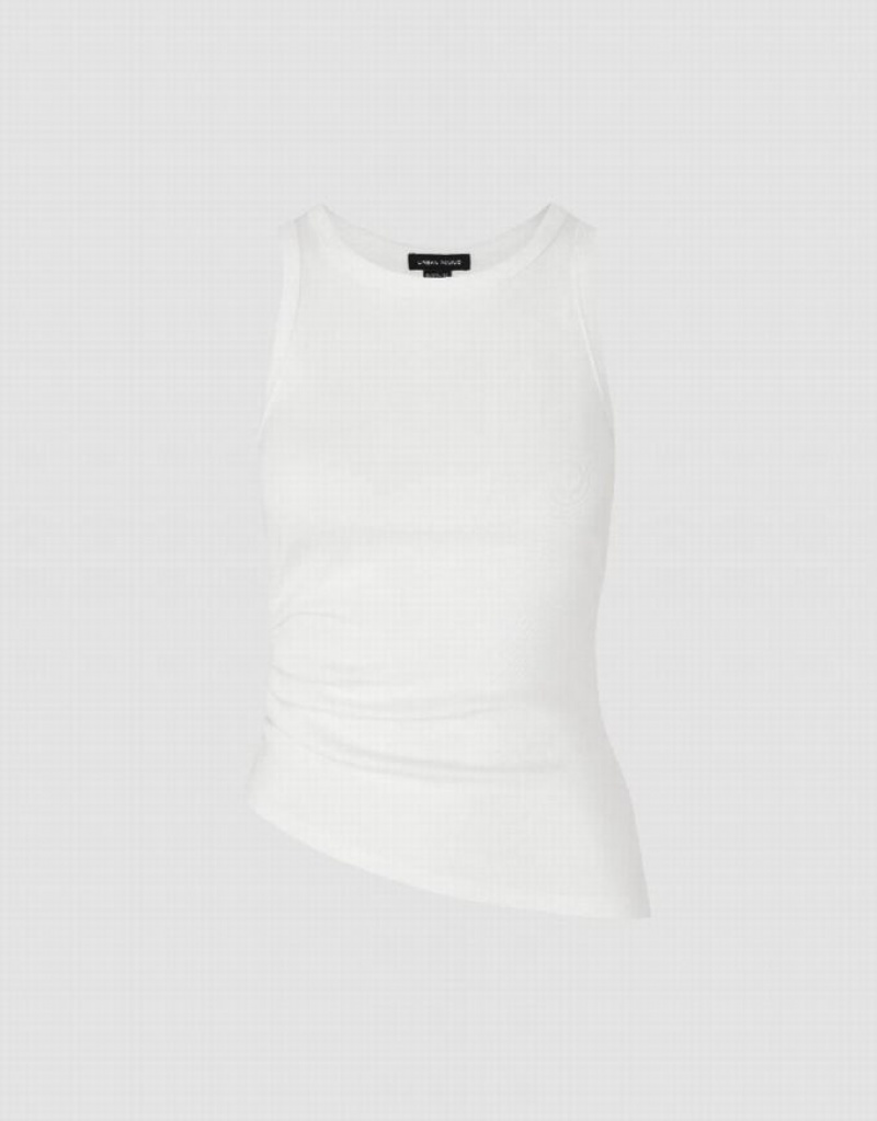 White Urban Revivo Crew Neck Women's Tank Top | 54980TFKB