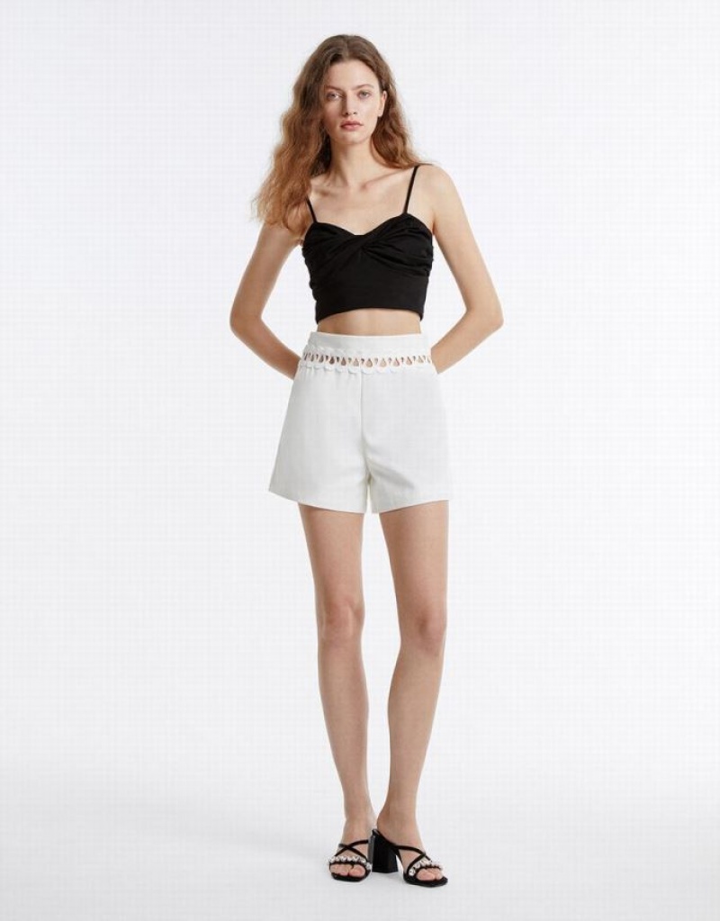 White Urban Revivo Cut Out High Waist Women's Shorts | 52798GAIJ