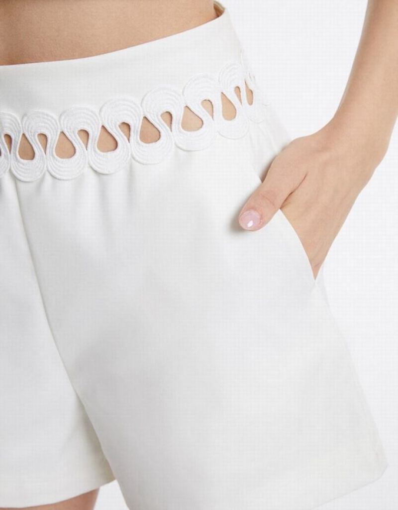 White Urban Revivo Cut Out High Waist Women's Shorts | 52798GAIJ