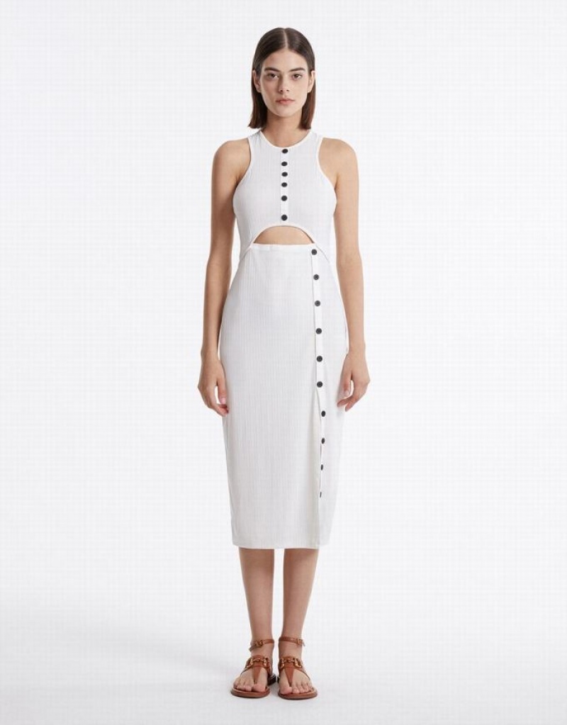 White Urban Revivo Cut Out Women's Knitted Dress | 31596CWLR