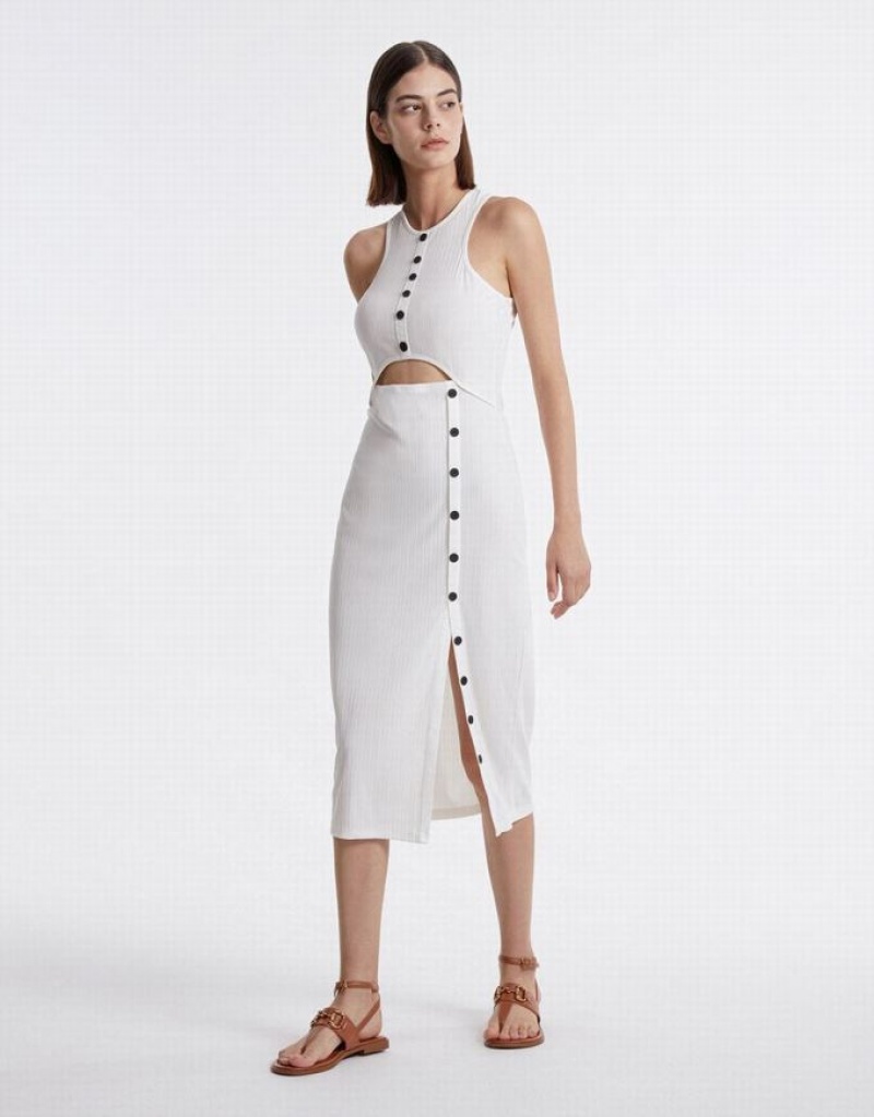 White Urban Revivo Cut Out Women's Knitted Dress | 31596CWLR