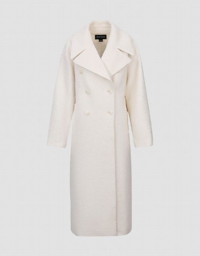 White Urban Revivo Double Breasted Straight Long Women's Coats | 30156RJWM