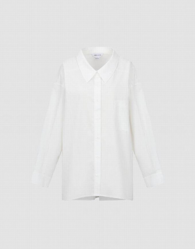 White Urban Revivo Drop Shoulder Sleeve Button Up Straight Women's Shirts | 26478DPHM