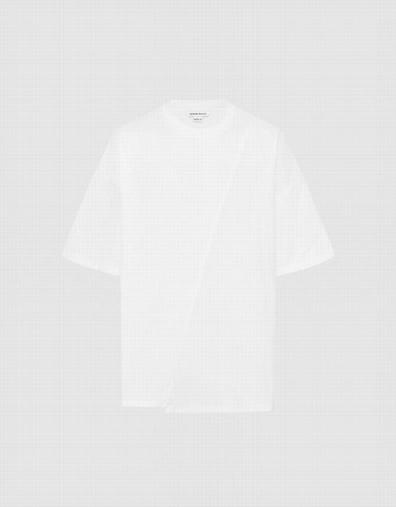 White Urban Revivo Drop Shoulder Sleeve Crew Neck Men's T-Shirts | 04178MLPD