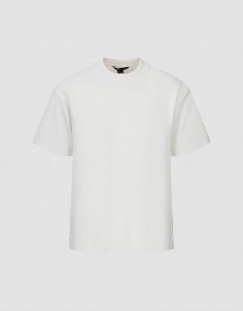 White Urban Revivo Drop Shoulder Sleeve Crew Neck Men's T-Shirts | 87046UNFK