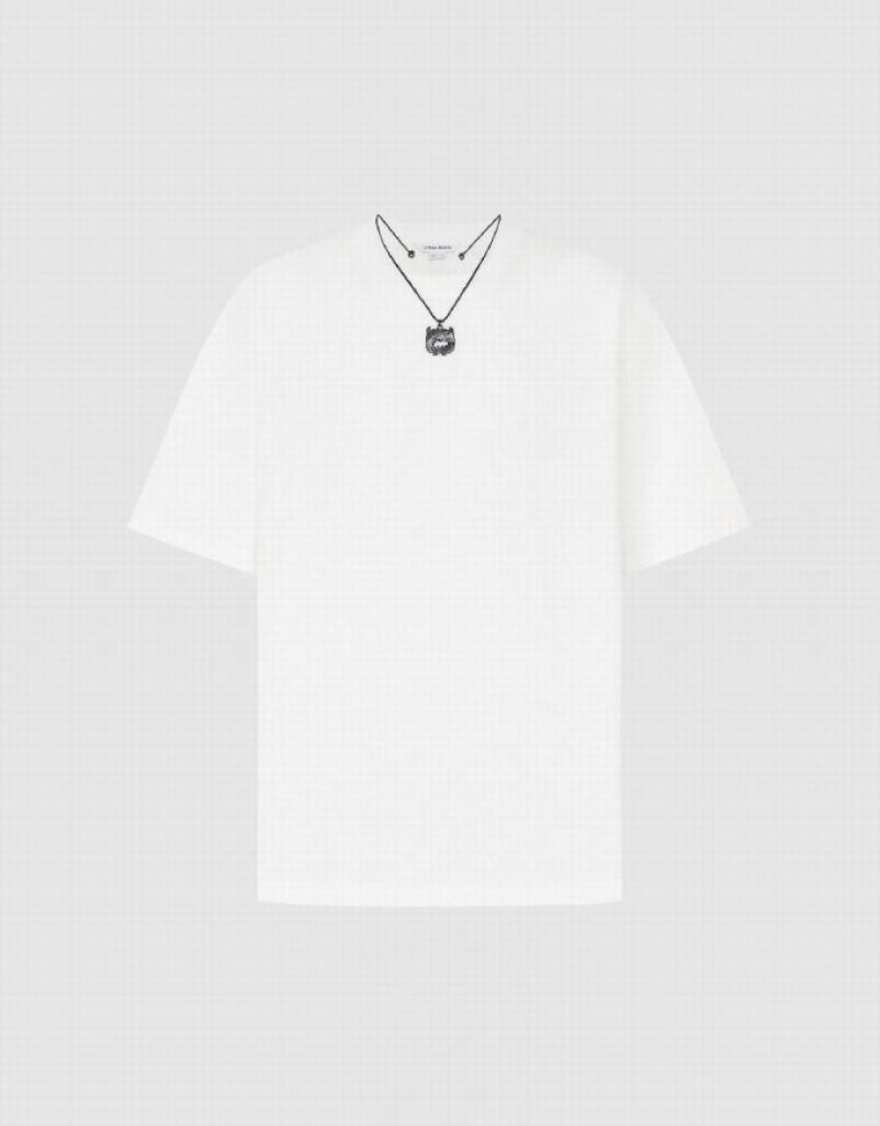 White Urban Revivo Drop Shoulder Sleeve Men's T-Shirts | 41758JXYR