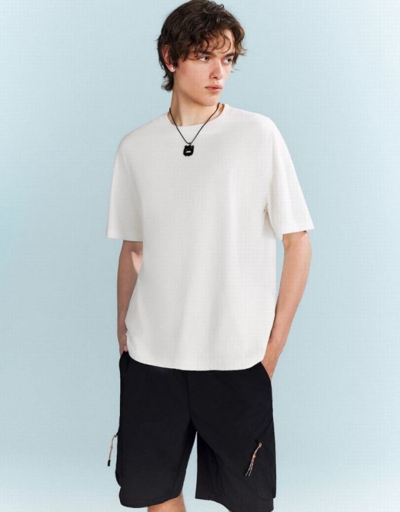 White Urban Revivo Drop Shoulder Sleeve Men's T-Shirts | 41758JXYR