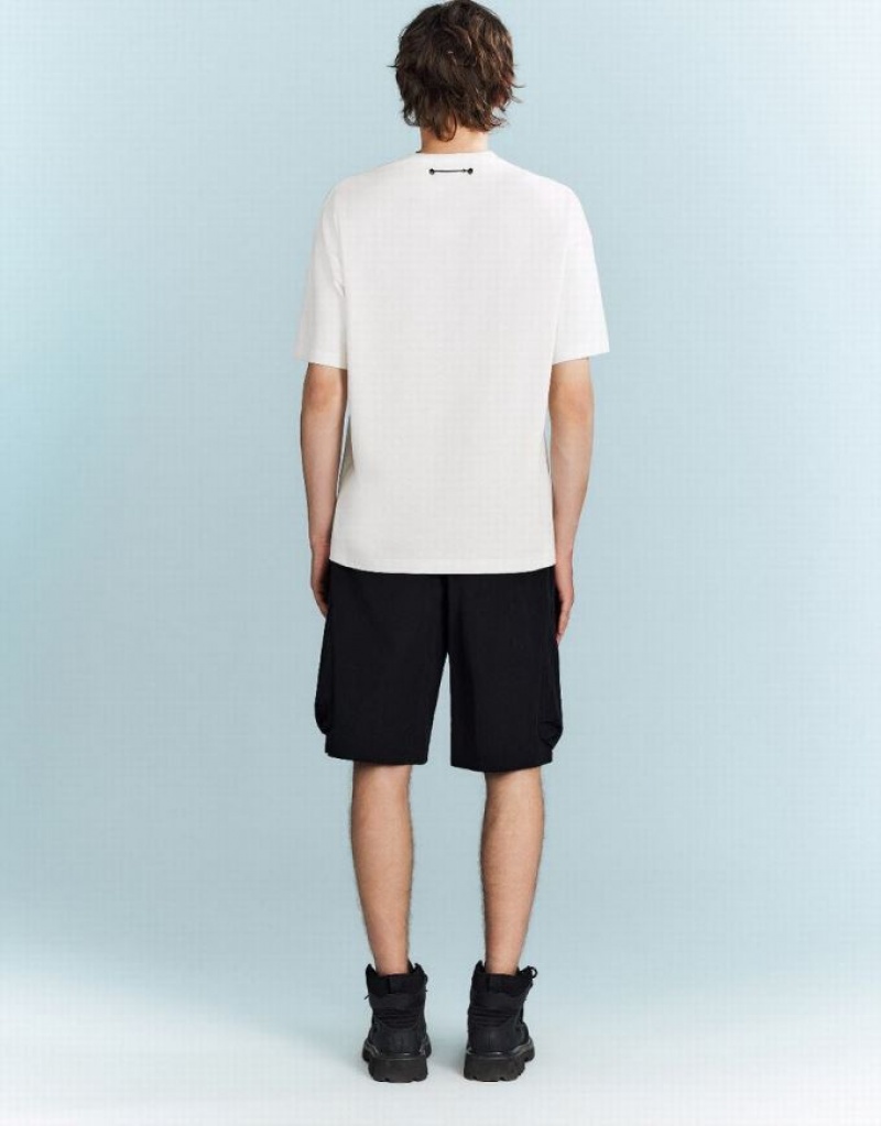 White Urban Revivo Drop Shoulder Sleeve Men's T-Shirts | 41758JXYR