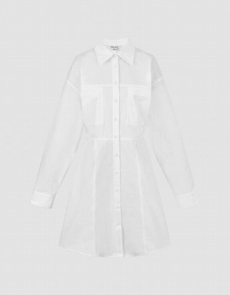 White Urban Revivo Drop Shoulder Sleeve Skater Women's Shirt Dress | 31870FREX