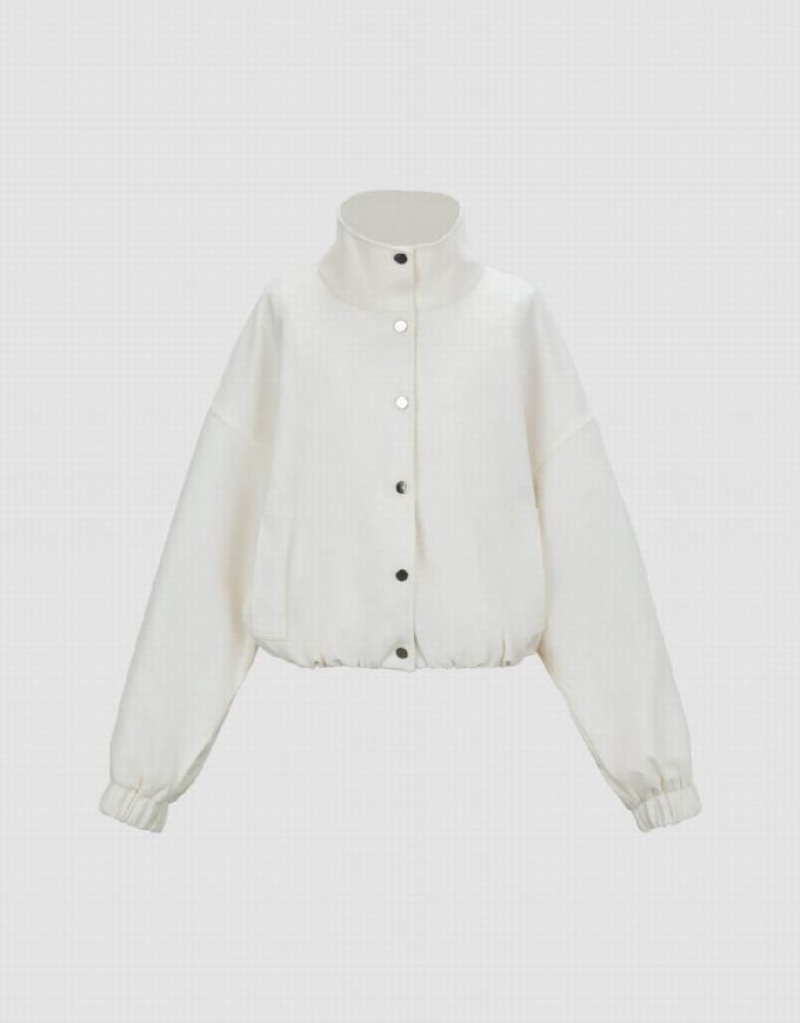 White Urban Revivo Drop Shoulder Sleeve Straight Women's Jacket | 03829DNTF