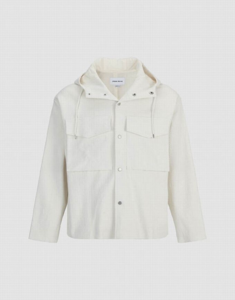 White Urban Revivo Drop Shoulder Sleeve Straight Men's Jacket | 17360ZBID