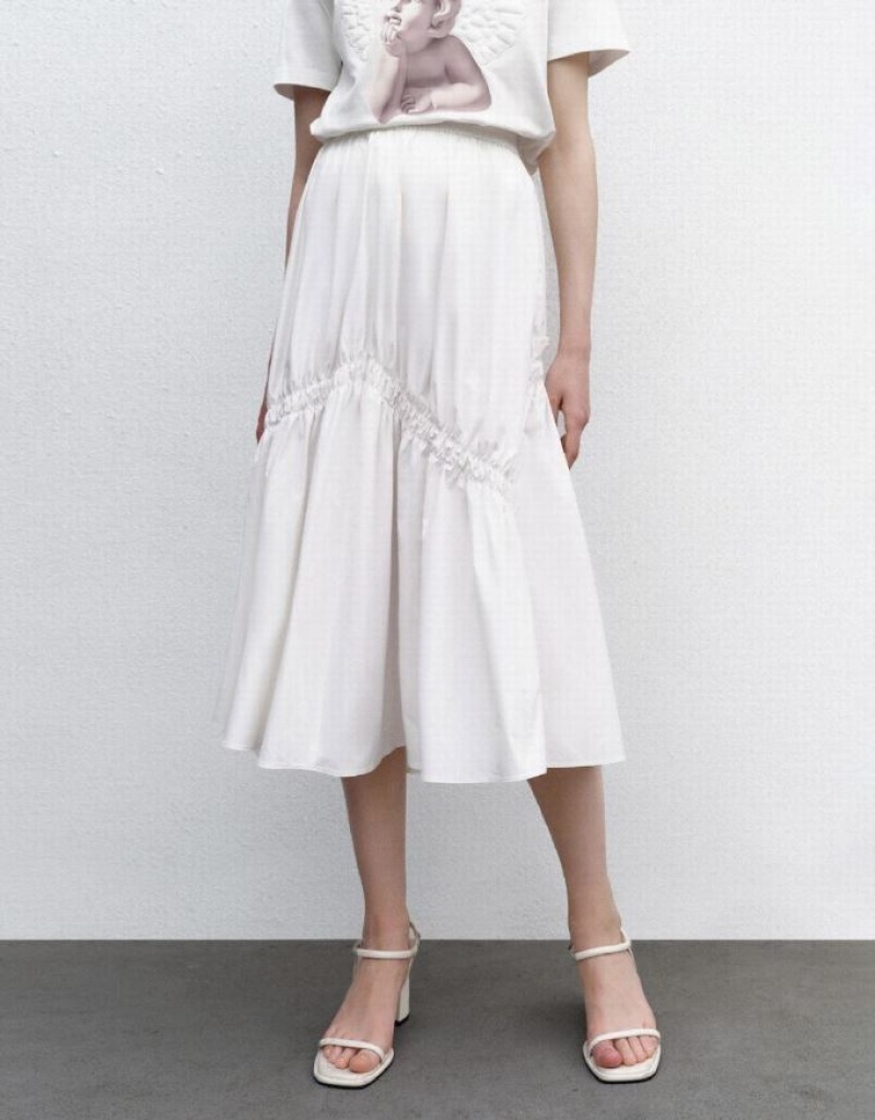 White Urban Revivo Elastic Waist Maxi A-Line Women's Skirts | 87513TFJO