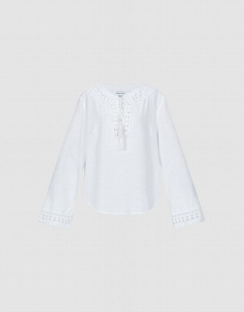 White Urban Revivo Embroidered Women's Blouse | 69251JNWA