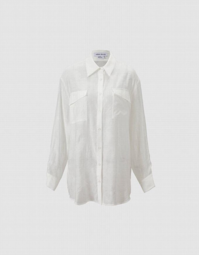 White Urban Revivo Flap Pocket Women's Shirts | 53981TFKP