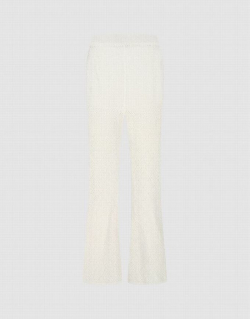 White Urban Revivo Flare Knitted Women's Pants | 42659ZOQX