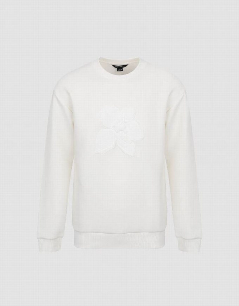 White Urban Revivo Flower Embosseed Men's Sweatshirts | 91068OBCW