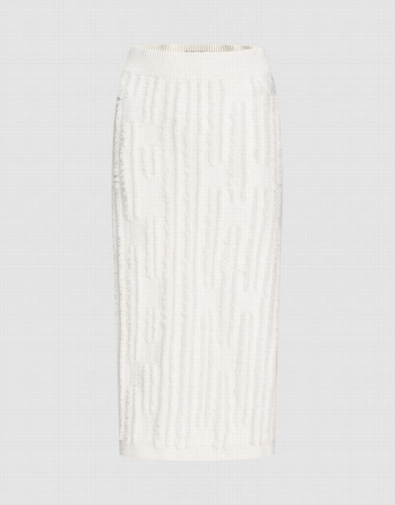 White Urban Revivo Fuzzy Knit Women\'s Skirts | 16758GCAU