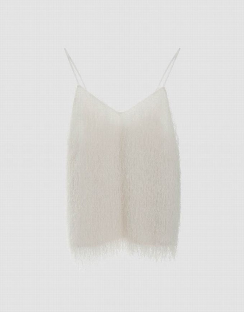 White Urban Revivo Fuzzy V-Neck Women's Camisole | 89374REGD