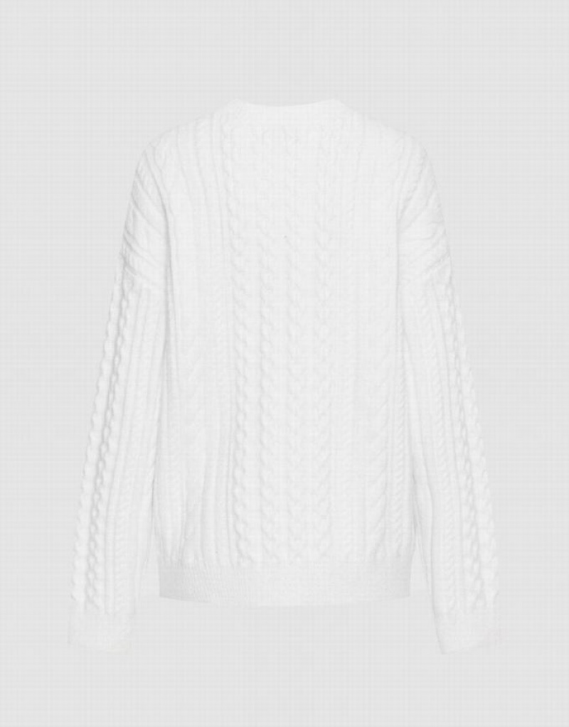 White Urban Revivo Heart Cable Knit Women's Sweaters | 45602WADK