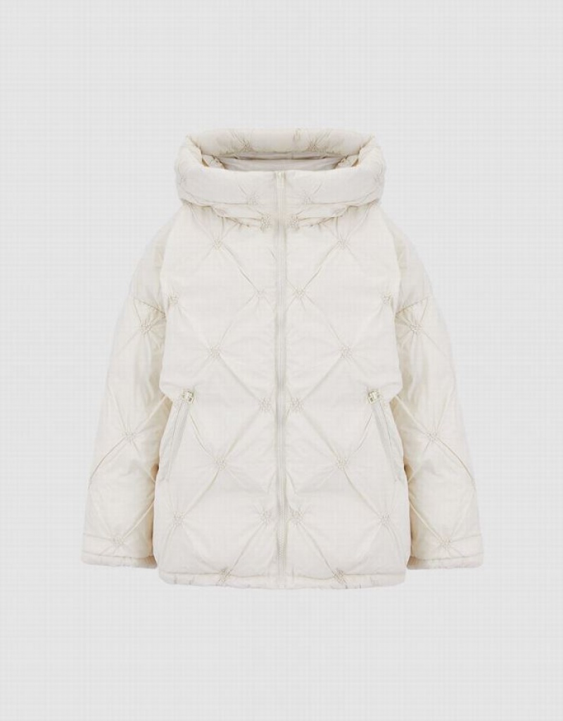 White Urban Revivo Heart Detail Quilted Women's Down Jackets | 80362DCGZ