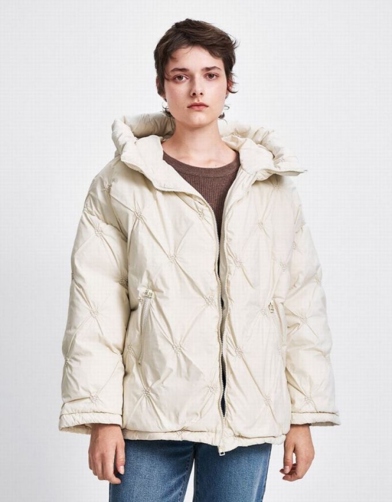 White Urban Revivo Heart Detail Quilted Women's Down Jackets | 80362DCGZ