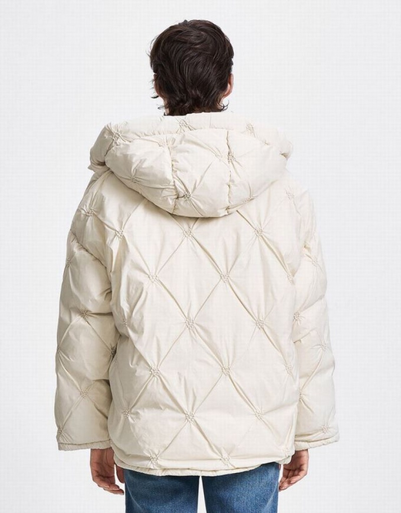 White Urban Revivo Heart Detail Quilted Women's Down Jackets | 80362DCGZ