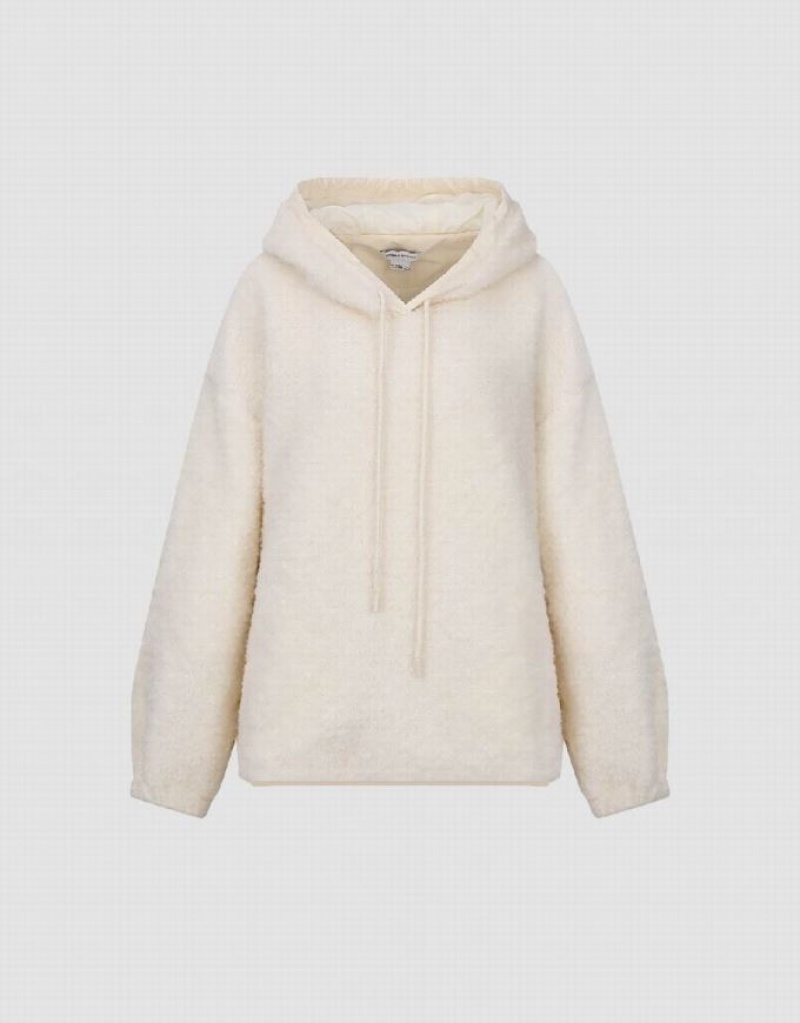 White Urban Revivo Hooded Furry Knitted Women's Jacket | 52160DZFN