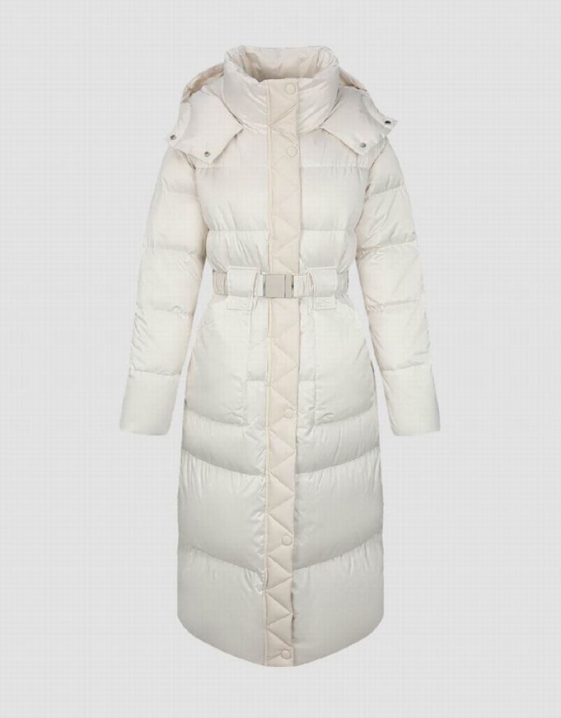 White Urban Revivo Hooded Skater With Belt Women's Down Jackets | 92518ESRX