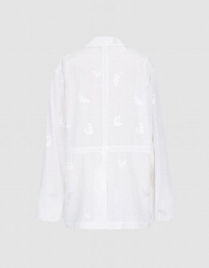 White Urban Revivo Horse Jacquard Single Breasted Women's Blazers | 70621SHUP