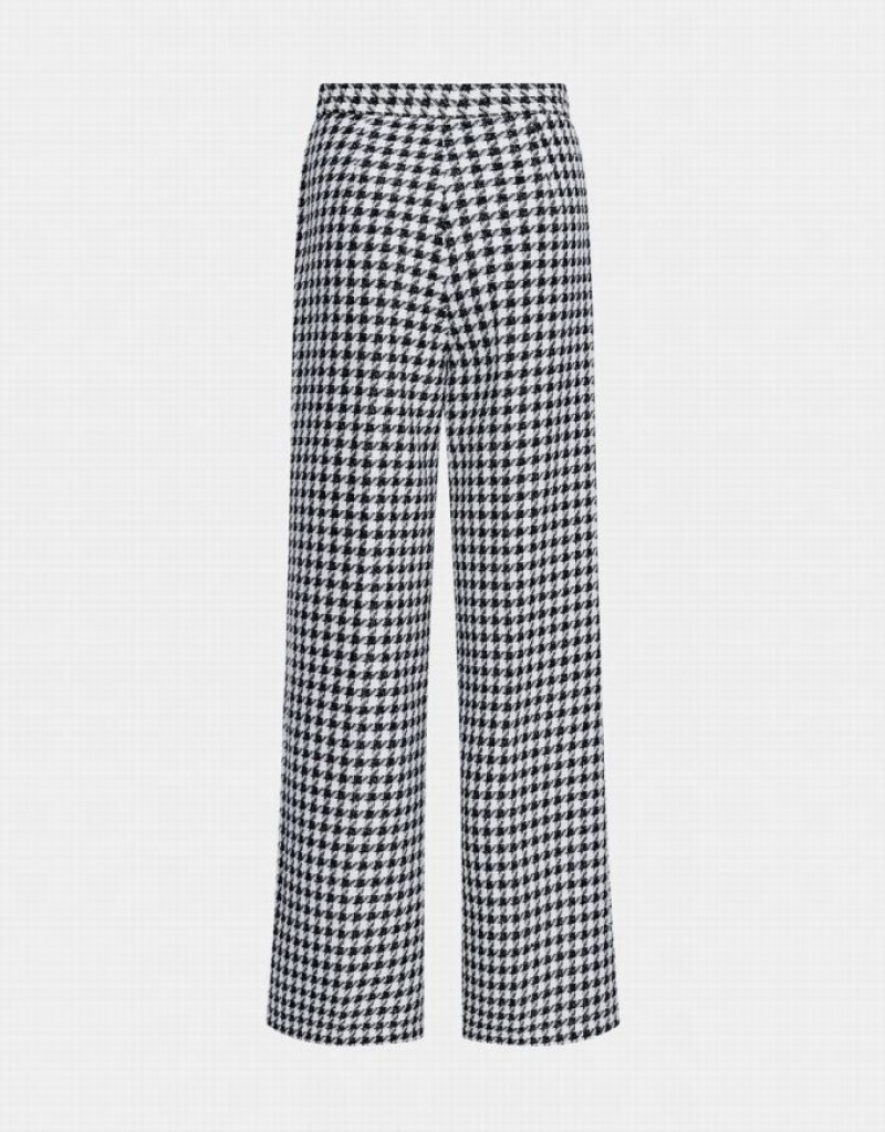 White Urban Revivo Houndstooth Pattern Wide Leg Women's Pants | 72135FUTE