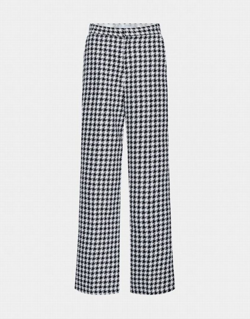 White Urban Revivo Houndstooth Pattern Wide Leg Women\'s Pants | 72135FUTE