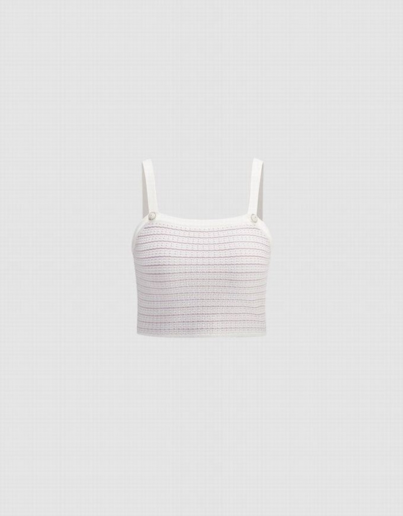 White Urban Revivo Knitted Women\'s Camisole | 62345JKQR