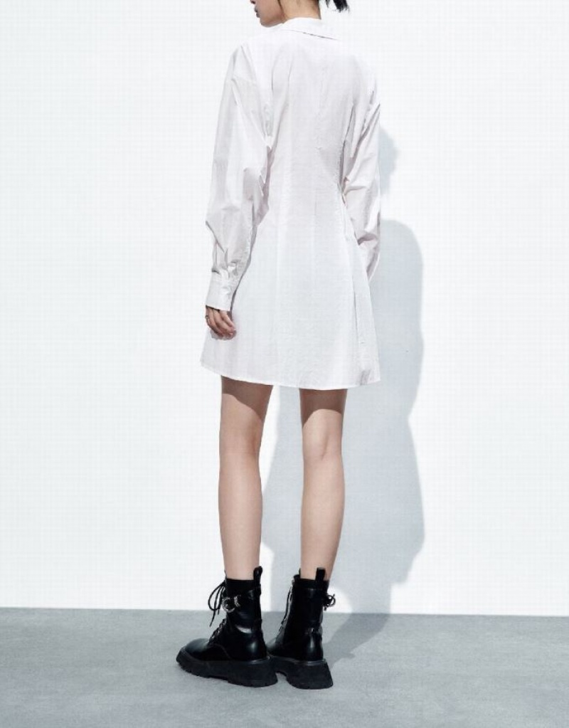 White Urban Revivo Lace Up Side Skater Women's Shirt Dress | 58347ZIRV