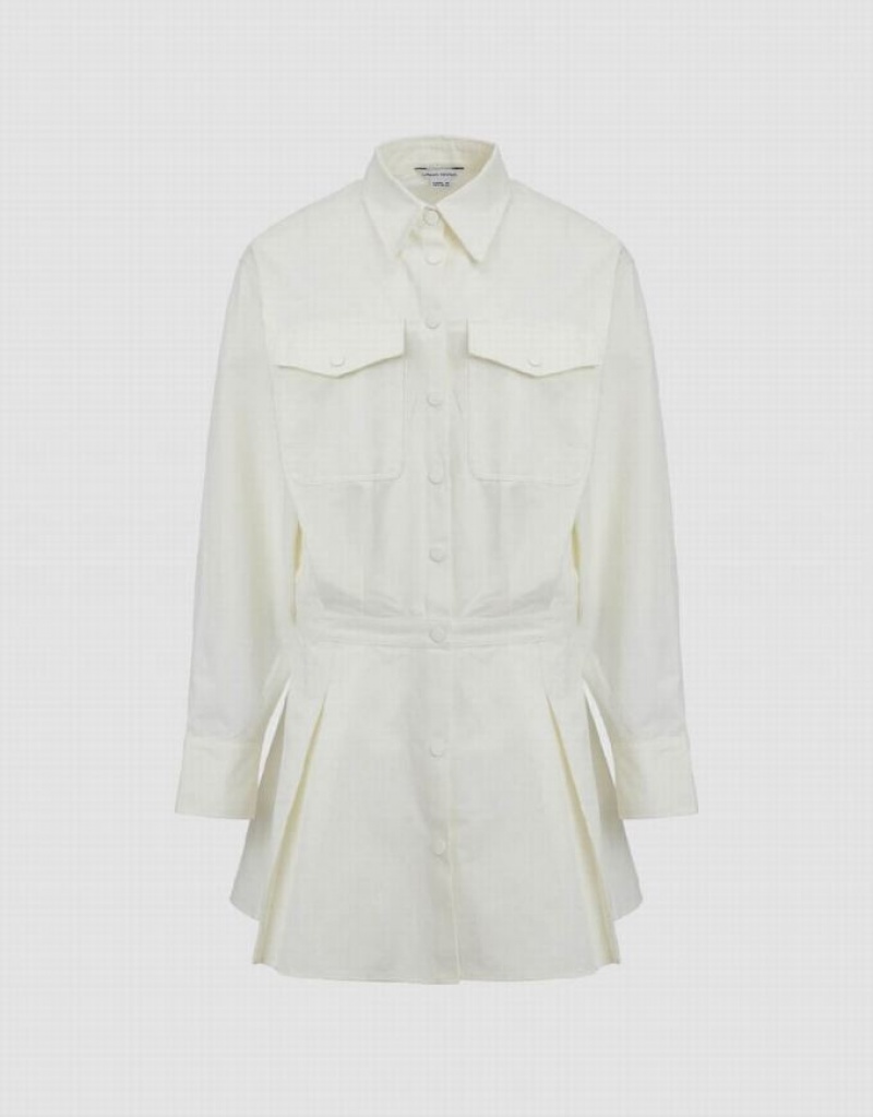 White Urban Revivo Lapel Loose A-Line Women's Dress | 59360PQMS