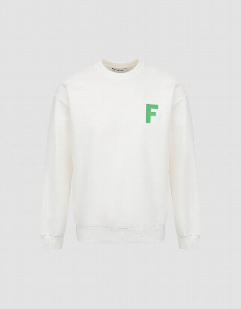 White Urban Revivo Letter Embossed Crew Neck Men's Sweatshirts | 41023JCUA