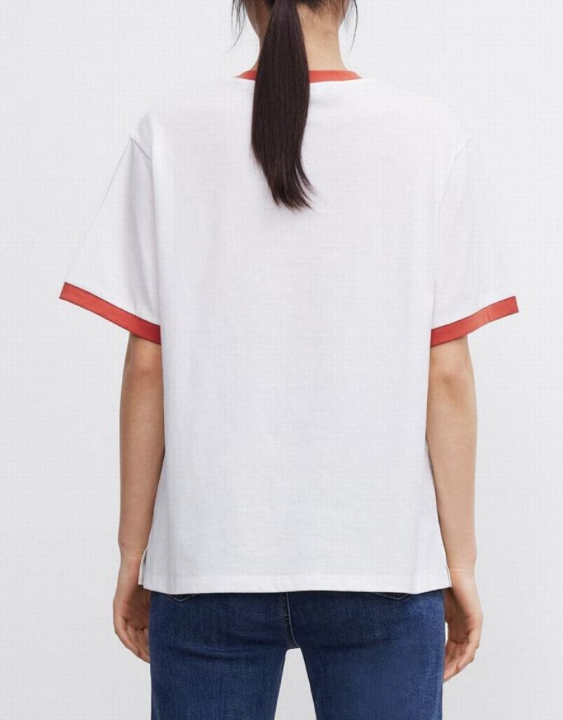 White Urban Revivo Letter Print Women's T-Shirts | 89167FTIX