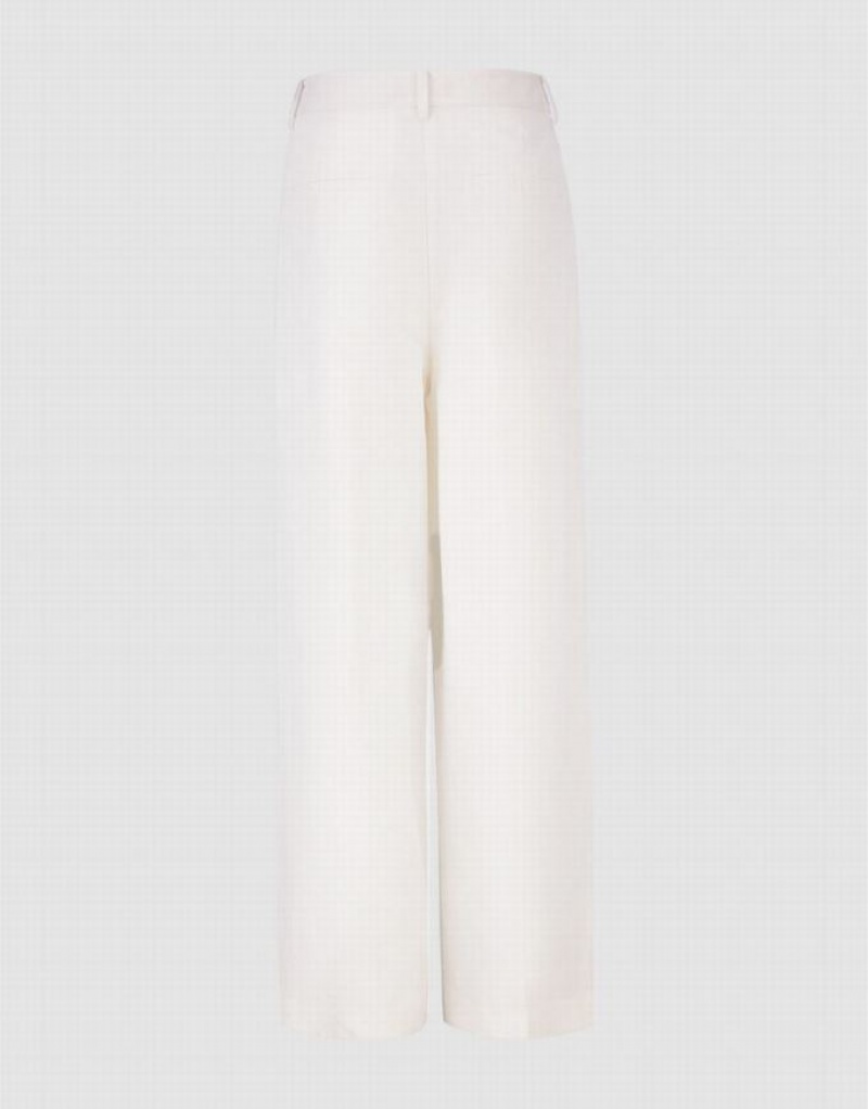 White Urban Revivo Linen Wide-Leg Women's Pants | 26584DFLI