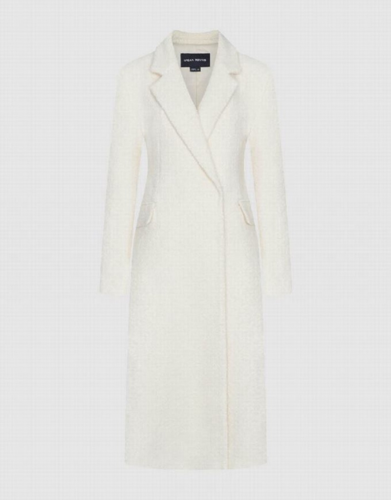 White Urban Revivo Longline Furry Skater Women's Coats | 13268HDMW