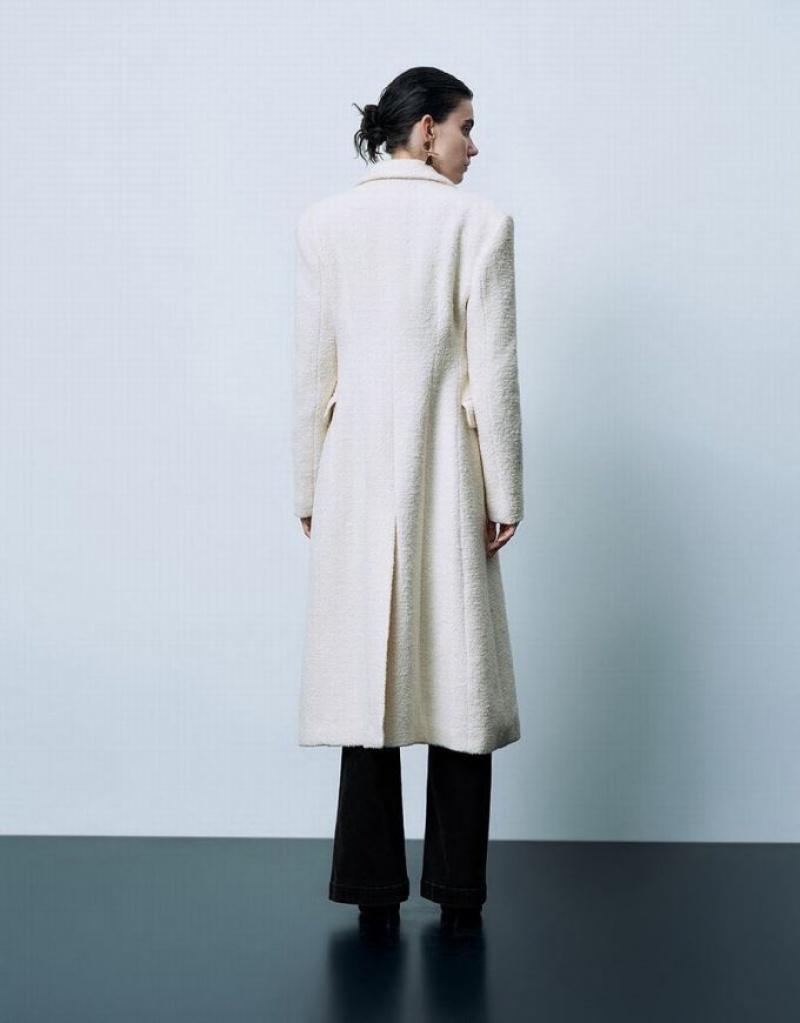 White Urban Revivo Longline Furry Skater Women's Coats | 13268HDMW