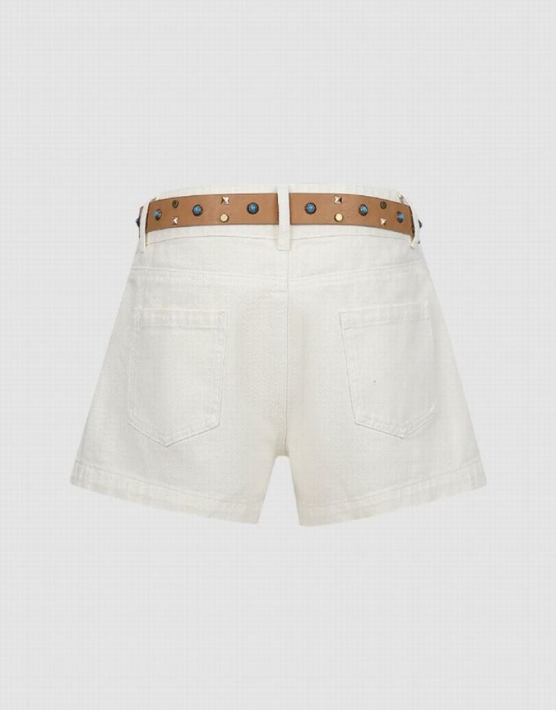 White Urban Revivo Loose Women's Denim Shorts | 07834FYBC