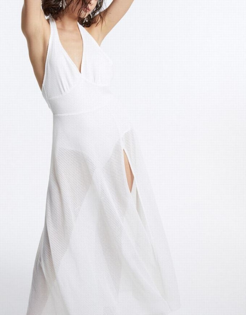 White Urban Revivo Maxi Halter Women's Maxi Dress | 85142LGTQ