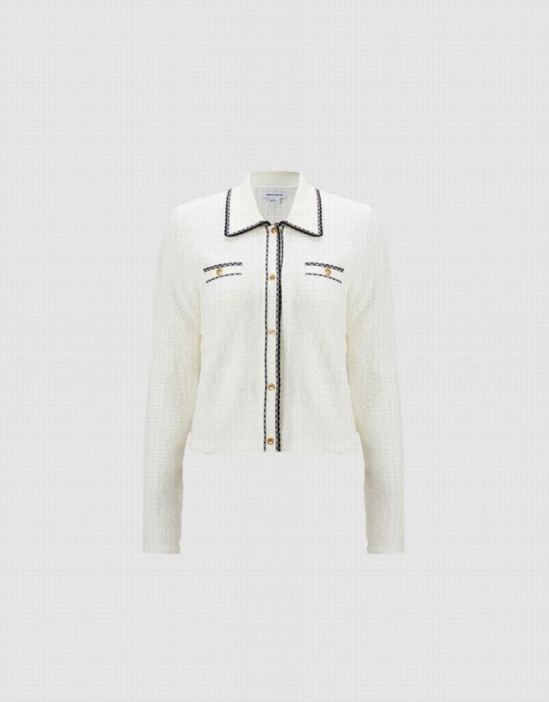 White Urban Revivo Metallic Button Cropped Women's Cardigan | 93048QEBS