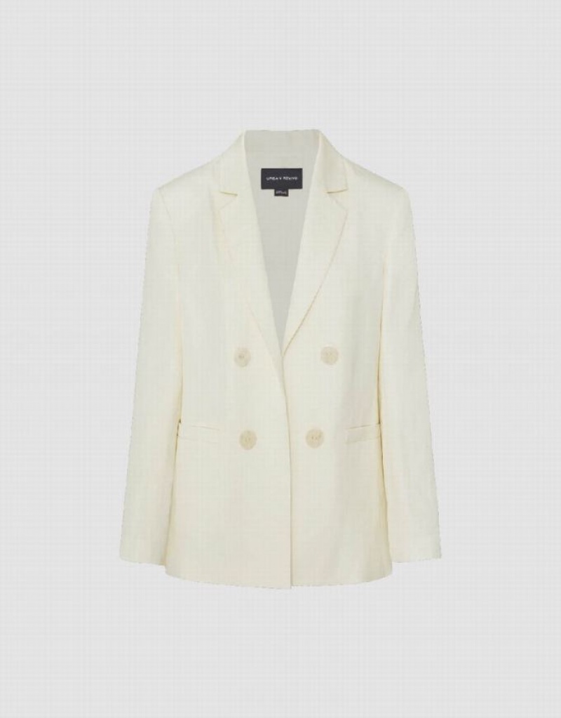 White Urban Revivo Notch Lapel Tailored Women's Blazers | 35298AURH