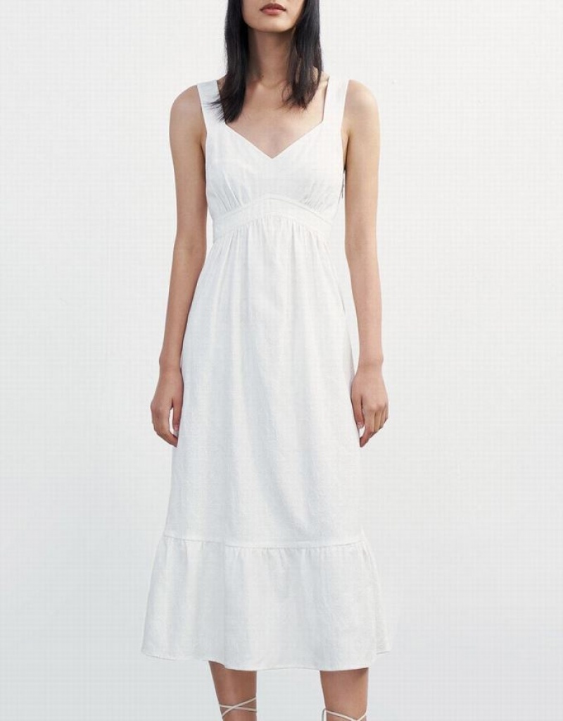 White Urban Revivo Plain Ruffle Hem Midi Cami Women's Midi Dress | 56982ADPW